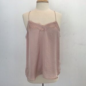 Nine West silky nude color lace trimmed adjustable strap cami. Size Large
